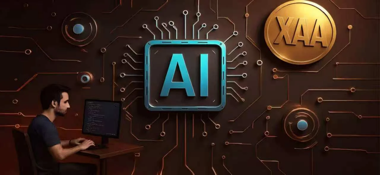Illustration showing an AI developer tokenizing an AI agent model into a crypto asset using a blockchain-based platform